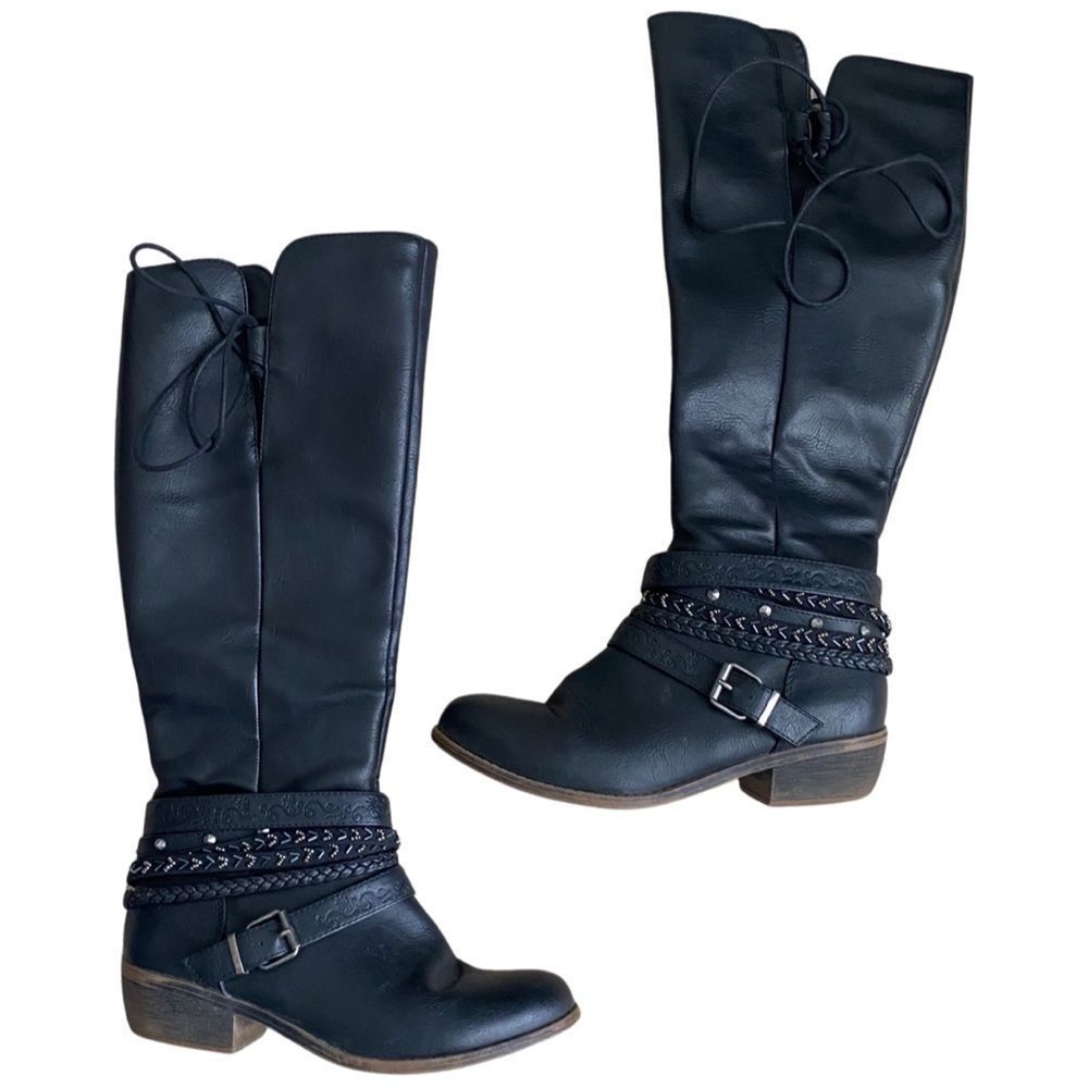 SO Man Made Knee High Black Boots Size 9 M